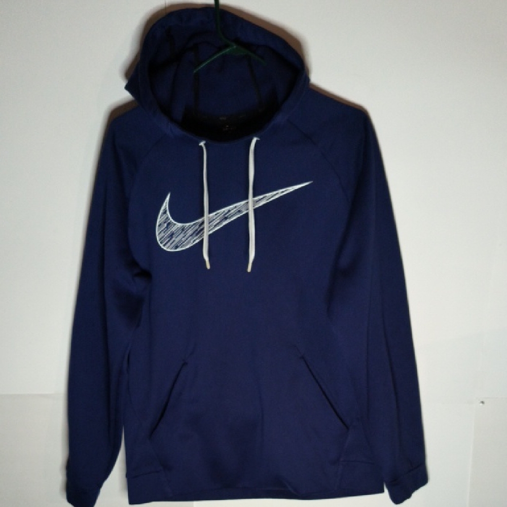 Nike Men's Blue Hoodie with White Swoosh